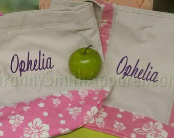 SALE ITEM** hibiscus Set for back to school! Tote bag, cinch sac book bag, in matching pink flamingo flower and canvas colors. Customize!!!