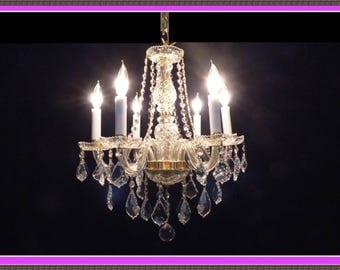 Genuine Gold Tone Full Leaded European Crystal Chandelier Superb Crystals Custom designed never used NOT a Plain Colorless Glass Chandelier!