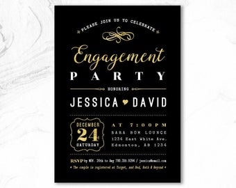Engagement Invitation, Engagement Party Invitation Printable, Engagement Invite, We're Engaged _ EGM17_03 Gold & Black