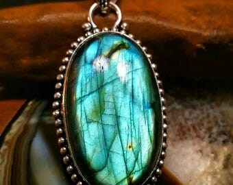 Blue Labradorite Silver Pendant Necklace
