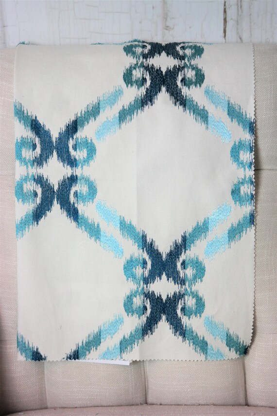 Upholstery, Geometric, Turquoise Fabric by the Yard, Home Decor, Drapery Curtains, Designer ...