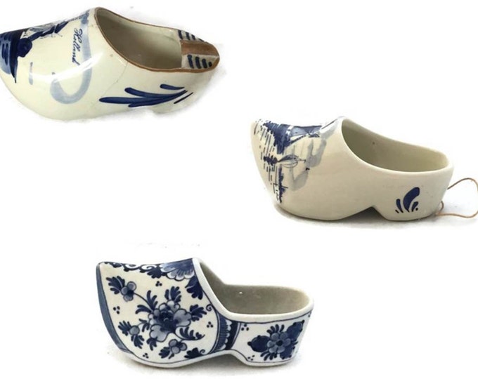 Vintage Delft Hand Painted Ceramic Dutch Shoe - Set of 3 Delft Shoes - Vintage Home Decor,