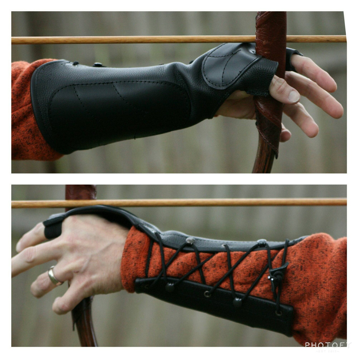 M/LG Black Leather Arm Guard & Bow Hand Shooting Glove Left