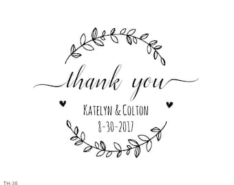 thank you stamp-wreath stamp -Custom Wedding Stamp,custom thank you gift- Wedding FAVOR Stamp - Calligraphy