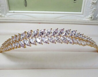 Gold Plated Crystal Headpiece, Bachelorette Tiara, Gold Tiara, Wedding Hairpiece