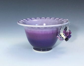 Purple Earring Holder, Ceramic Earring Holder, Wheelthrown Pottery Earring Bowl, Jewelry Dish, Ombré Ceramic Jewelry Bowl, Jewelry Organizer