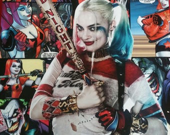 Movie Harley Quinn on a comic style mix of Harley Quinn and Joker 11x14 Canvas Superhero Wall Decor/Wall Art -Batman Justice League Villians