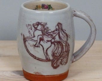 Rocking horse mug, magic Rocking Horse, Joan Aiken, mug with quote, unique pottery mug, handmade mug, gift for best friend