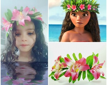Moana Flower Crown, Moana Flower Headband, Moana Birthday Party Crown, Tropical Flower Crown, Hawaiian flower crown, Princess Crown,