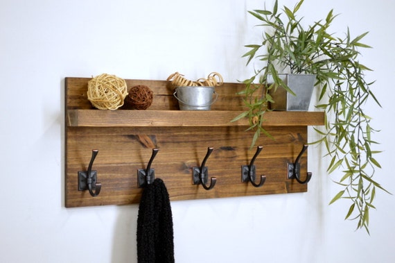 Floating Shelf Coat Rack 5 Hooks by RusticModernDecor on Etsy