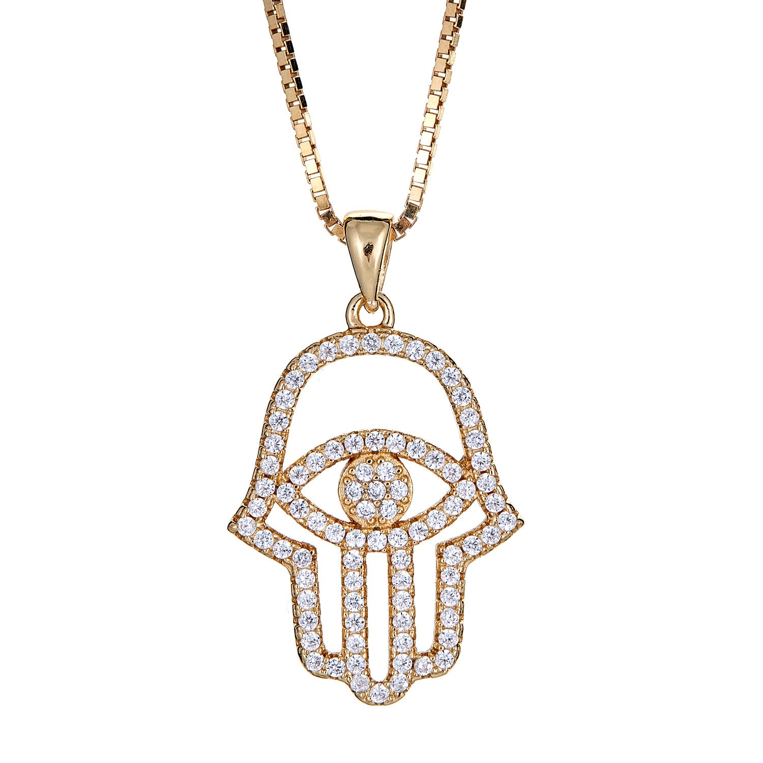 14K Gold Plated on .925 Sterling Silver Hamsa Hand and Evil