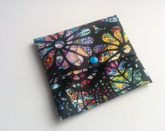 Stained Glass Floral Pad Wrap ~ Mini Wet Bag ~ Wet Bags for Pads ~ Pad Wrapper ~ Reusable Snack Bag ~ Cloth Wipes Case ~ Small Wet Bag