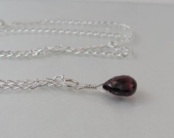 Sterling Silver Garnet Layering Necklace, Garnet Briolette Necklace, Garnet Gemstone, January Birthstone, Minimalist Jewelry, Delicate
