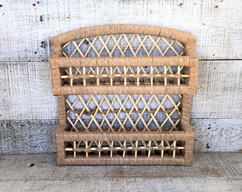 Shelf Wicker Shelving Unit Rattan Shelf Cottage Chic Wall Mount Shelf Standing Shelf Double Shelf Spice Rack Spice Holder Nic Nac Shelf