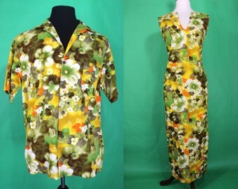 Hawaiian Honeymoon Set.......60's Floral Hawaiian Honeymoon Set Hawaiian Shirt And Dress Set