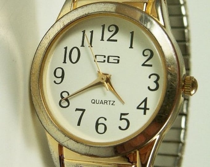 Storewide 25% Off SALE Vintage Ladies CG Designer Signed Gold Tone Quartz Watch Featuring Original Twist-a-Flex Adjustable Band