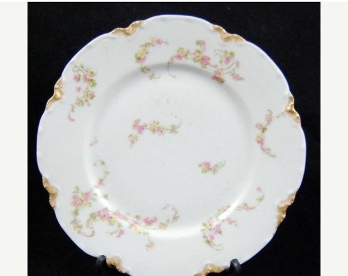 Storewide 25% Off SALE Antique Original Limoges Company Fine China Luncheon Plate in Original Pink Floral Pattern Featuring Gold Scalloped E