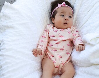 flamingo onesie, baby bodysuit, organic cotton, baby one piece, organic baby clothes, baby shower gift, baby girl onesie