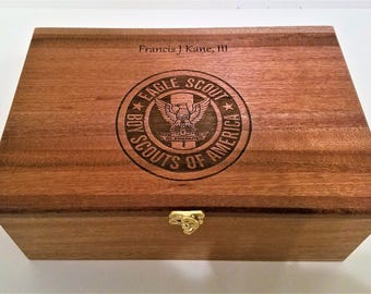 Personalized Boy Scout Memory Box 12x8x4,Custom Hand Made Wood Eagle Scout Storage Box,Boy Scout Troop Memory Box,Personalized Keep Sake Box
