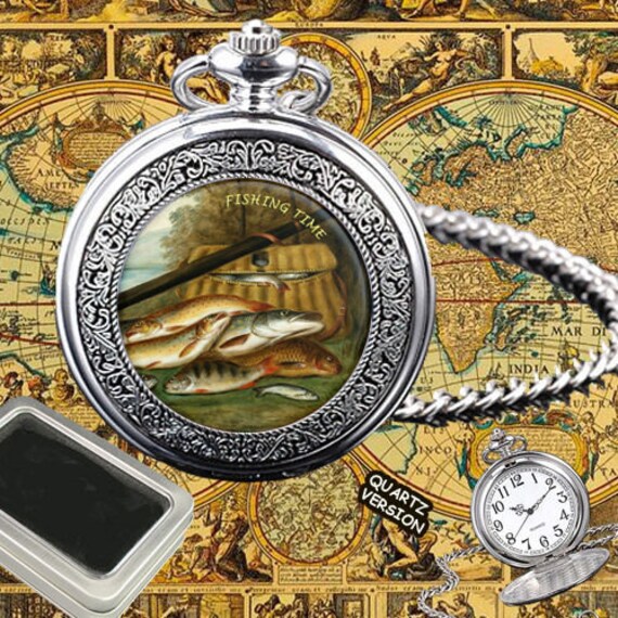 FISHING TIME FISHERMANS quartz pocket watch gift