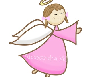 Girl Angel Clipart Hand Drawn Instant Download Commercial Use Cute Girl Angels First Communion Baptism Clipart
