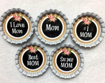 Set Of 5 Mom Mother's Day Bottle Cap Magnets