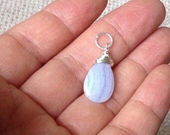 Blue Lace Agate Pendant, Blue Lace Agate Necklace, Sterling Silver, Blue Pendant, Silver Pendant, Blue Gemstone, Natural gemstone