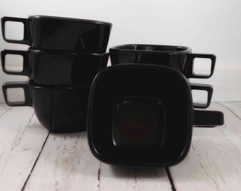 Brook Park Melmac Cups, black,Brookpark Modern Design Melamine Cups Black Square Tea Coffee vintage retro cups black melmac cups melamine
