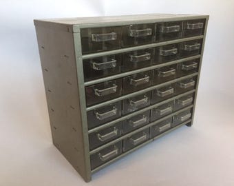Industrial Metal Organizer with 24 Lucite Drawers