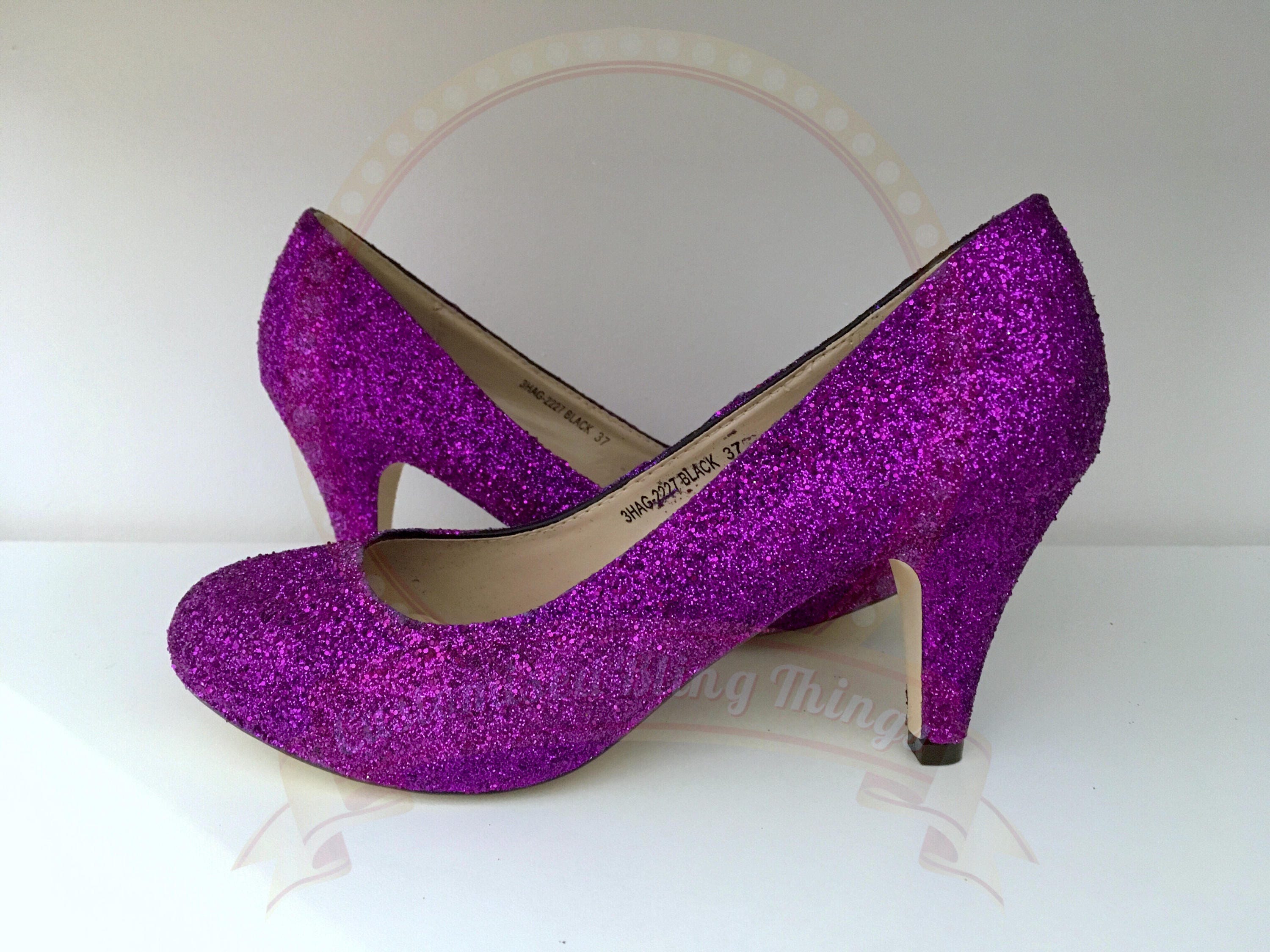 Purple Glitter Court Shoes Mid Heel Cadbury Purple