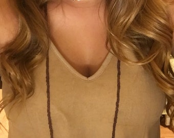Burgundy double wrap necklace with gold bar