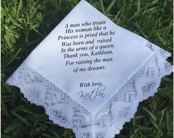 Mother of the groom gift, mother of groom gift, wedding handkerchief, lace handkerchief PRINTED handkerchief wedding gift keepsake (H 049)