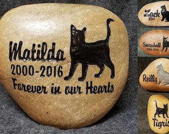 CAT STANDING Memorial Stone 8" (approx. size) Personalized with Name & option to add Saying or Date Engraved Rock