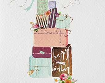 Happy Birthday Parcels and gifts, Birthday gifts pretty foiled birthday card, Greeting card for a birthday, Birthday card for her,