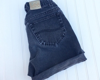 Vintage Black Denim Lee Jeans Cut Off Shorts