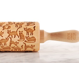 FUNNY CATS - embossed, engraved rolling pin for cookies