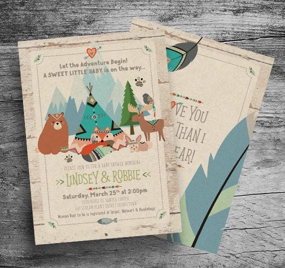 Boho Woodland Animals Baby Shower Invitation - The Adventure Begins Boho Bay Shower - Boho Forest Animals Baby Shower Invitation- Printable Il_570xn