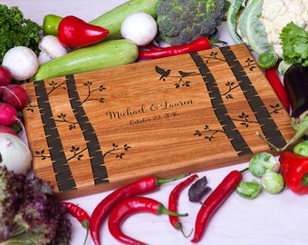 Cutting Board Wedding gift Personalized cutting board wood - Birches Custom Laser Engraved - Housewarming gift Anniversary Gift for Couple