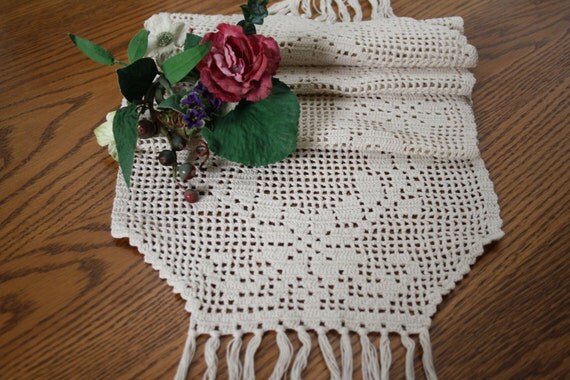 Vintage Crocheted Long Runner Doily Dress Scarf Piano