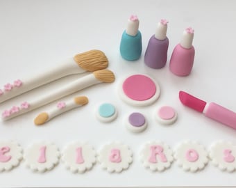 Make up, Brushes and Nail Varnish set Edible Cake Topper Sugar Fondant Decoration Birthday