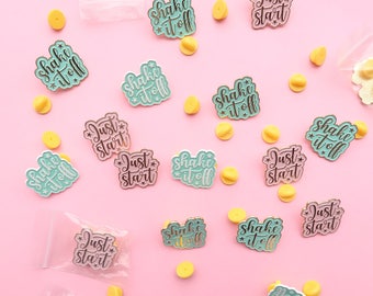 SECONDS SALE! Enamel Pin, shake it off & just start, hard enamel, brooche, enamel pins, pin badge, second pins, b grade, little lefty lou,