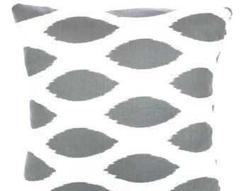 Gray Ikat Pillow Covers, Decorative Pillows Cushion Cover Grey White Chipper, Couch Pillows, Euro Sham, Throw Cushion, One or More All Sizes