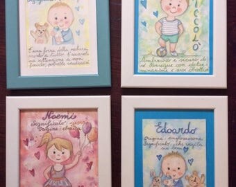 Custom checkered with name meaning, hand-painted, framed
