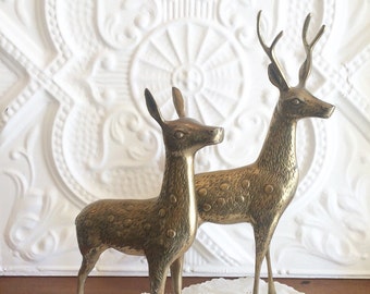 XL Vintage Brass Deer Pair