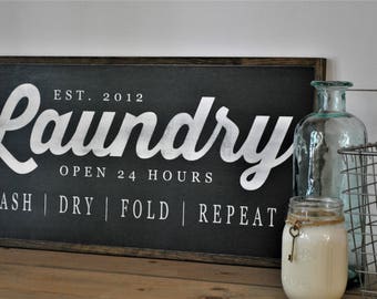 LAUNDRY sign 1'X2' | washroom wall decor | distressed painted framed wooden sign | farmhouse inspired shabby chic | established