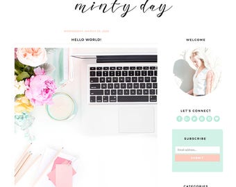 Blogger Template Mobile Responsive - Instant Digital Download - Premade Complete Blog Design -"Minty Day"