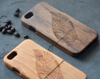 Feather Print iPhone Case 6 6s 7 Wooden Phone Case Wood Custom Phone decal Wife Mom Sister gift Girlfriend Valentine Phone Skin