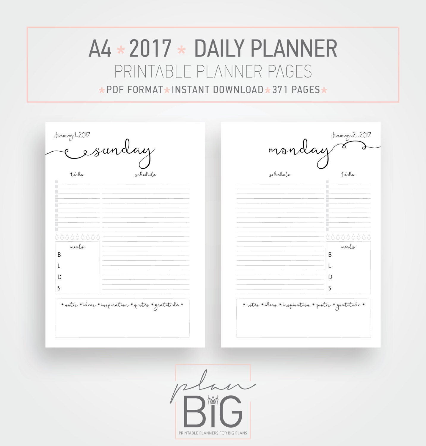 a4 2017 printable planner pages a4 planner minimal planner