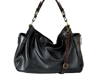 Large Soft Slouchy & Black Genuine Leather Hobo Bag
