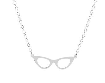 Vintage Cat Eye Glasses Necklace / Sterling Silver Necklace / Gift Idea for Vintage Lovers